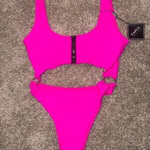 NWT - Zaful Neon Zip Cutout O-Ring High Cut Swimsuit - Size 6